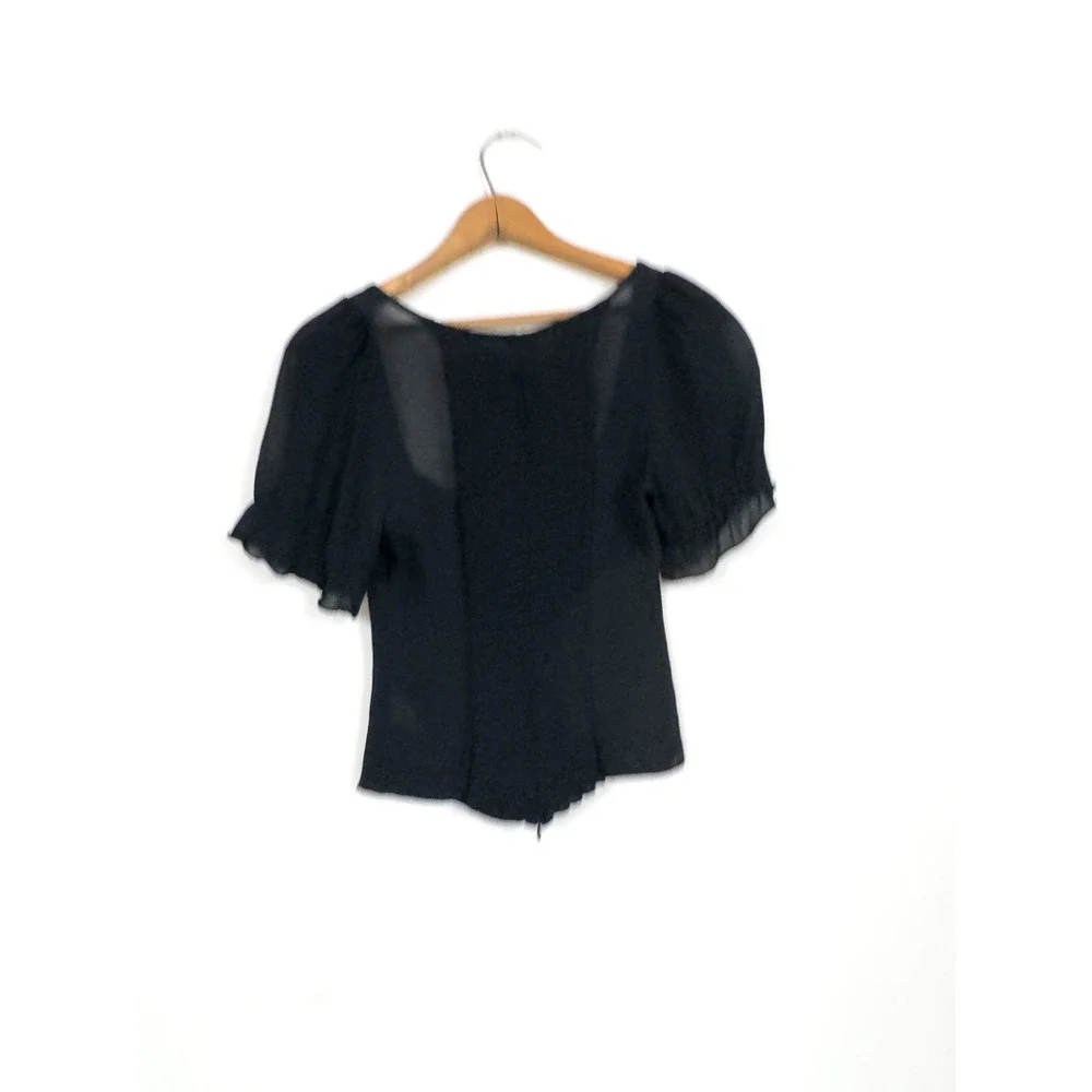 REFORMATION Delevan Crepe Top Puff Sleeve Black Viscose - 6